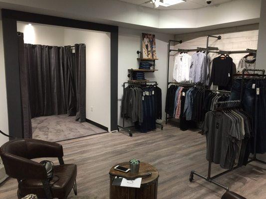 Men's section is next to the fitting room suites.