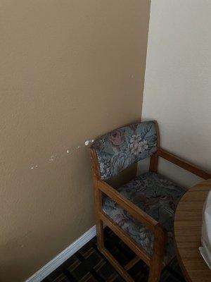 Ripped chair, damaged wall