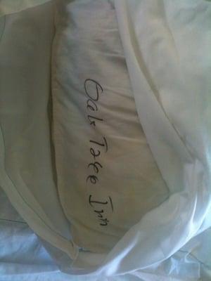 Name Written with permanent marker on pillows