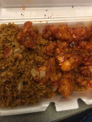 Orange chicken lunch special. Egg roll not pictured.