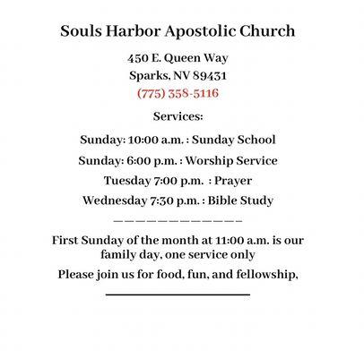 Services and times to visit. Fun friendly people! But most of all the spirit of God is in this place.