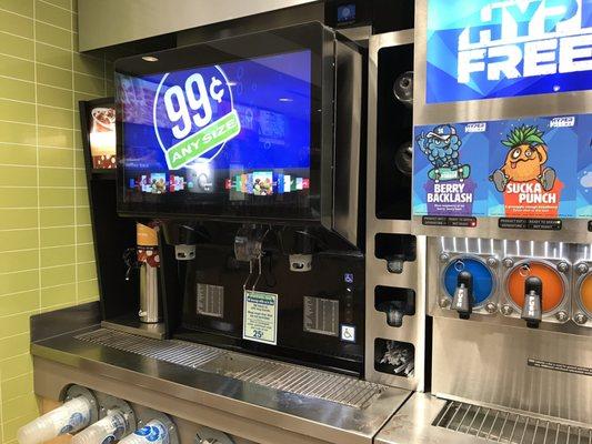 Soda fountain and part of the slurpee lineup