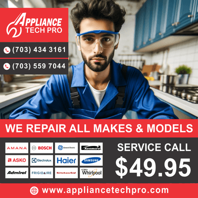 We Repair All Makes and Models in Virginia Brands: Samsung, Haier, Amana, Admiral, GE, Whirlpool, Bosch, Electrolux etc