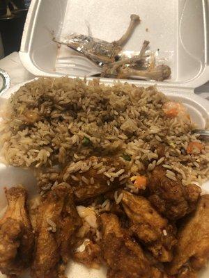 Sweet chili wings an rice