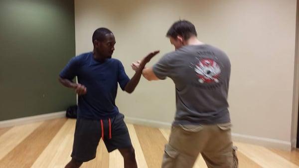 Student, Hakim, training Wing Chun as part of the JKD curriculum