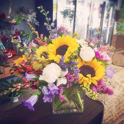 Summer bouquet with sunflowers.