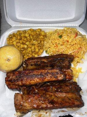 BBQ Quarter Rack Rib Dinner [cajun corn, seafood rice & cornbread]