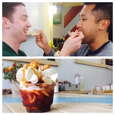 The birthday boy sharing his Happy Camper sundae!!