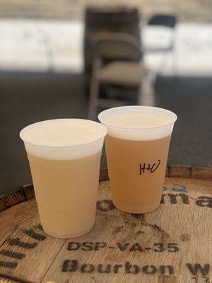 Horn Section 12oz (left), Huell & Oats 12oz (right)