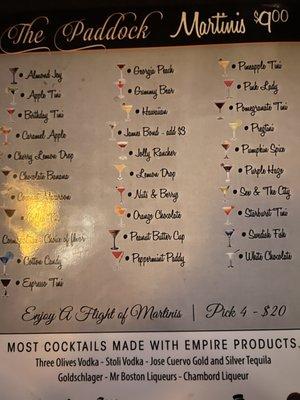 Martini menu