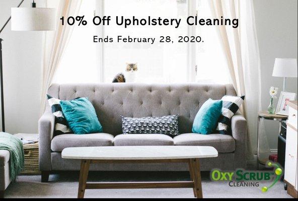 Month of February! 10% OFF Upholstery Cleaning.