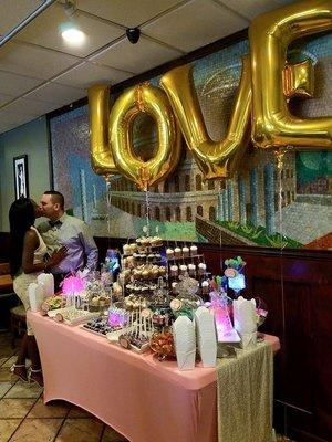 Engagement Party Gold and Blush Candy and Dessert table