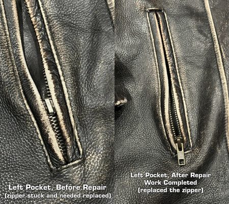 Left pocket zipper replaced