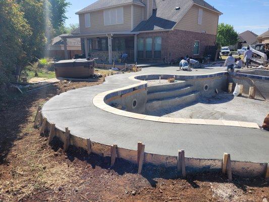 Concrete pool decking pour.