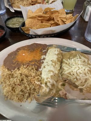 Combo meal tamale and chimichanga.