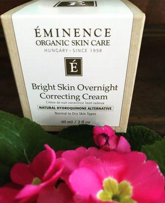 "Bright Skin" collection from Eminence. A chemical free plant based hydroquinone alternative that erases hyperpigmentation.