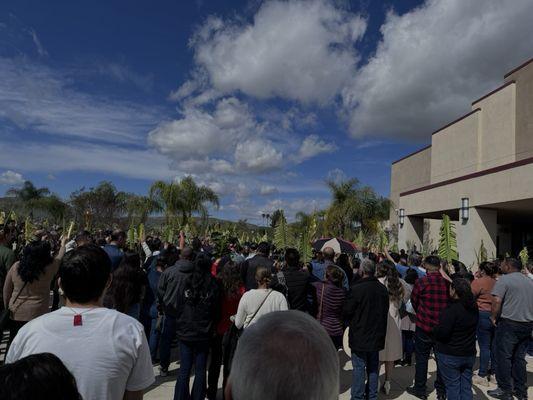 Mass Celebration outside the church on Palm Sunday