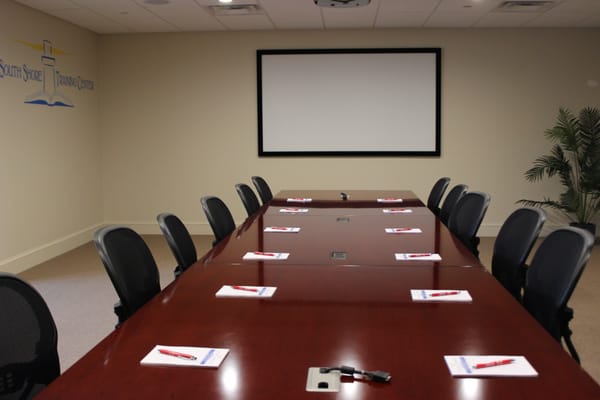 Conference room with full projection screen system