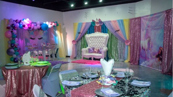 Main level of event space  decorated