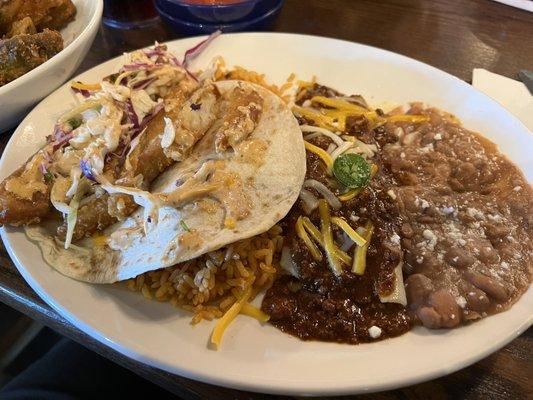 Fish taco and enchilada