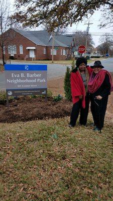 Eva B. Barber Neighborhood Park Renaming Dedication (Eva B. Barber shown here in red) with Commissioner Leake @HelloNeighborMedia