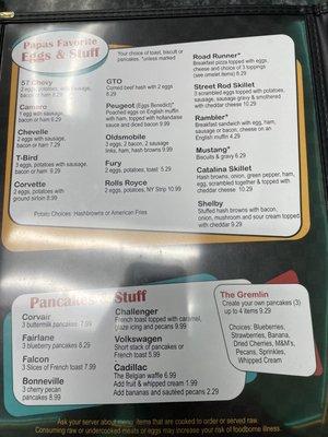 Breakfast menu