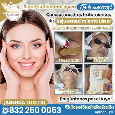 Rejuvenecimiento Facial con la mejor Tecnología Láser,Sesiones intensivas de 30 a 45 minutos porque valoramos tu tiempo.Paloma Clinic Spa