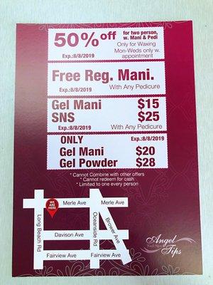 Summer special: 50% off for two people with manicure and pedicures. Free regular manicure with any pedicure.