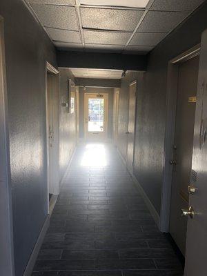 Hallway of business (note we are the second door down the hall)