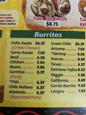 Menu- burritos