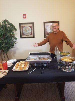 Our very own Gynie's son Ryan, came out and catered a surprise holiday party for the staff. how gracious of him, the food was delicious.