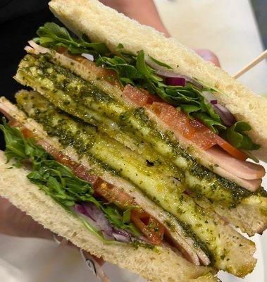 Turkey pesto sandwich on sourdough