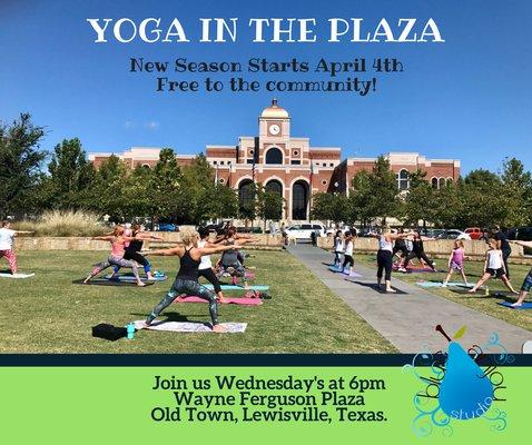 Yoga in The Plaza Free to the community classes will be offered Wednesdays at 6pm through December 19th at Wayne Ferguson Plaza Old Town Lew