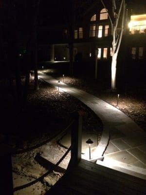 Another house on Lake Norman with pathway lights to lake