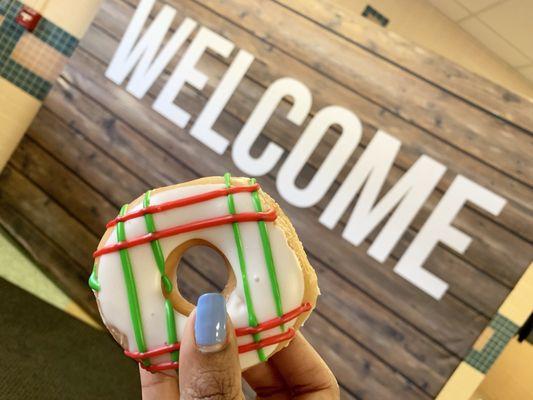 Christmas spirit with our donuts today in our lobby/ welcome area (from Krispy Kreme)