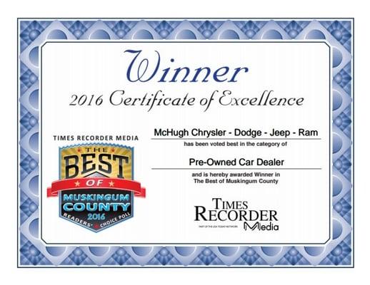 2016 Best of Muskingum County Pre-Owned Car Dealer