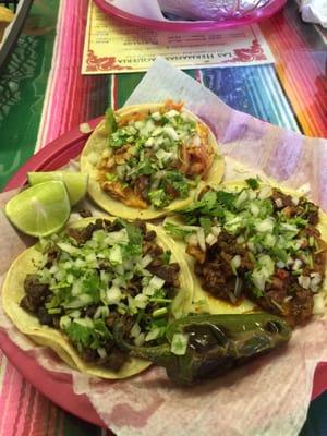 Pollo and carne asada tacos