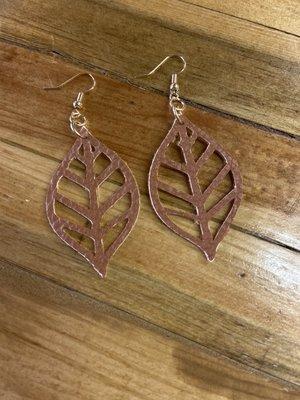 Brown Faux Leather Leaf Earrings