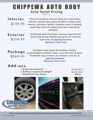 Auto Detailing Prices & Descriptions