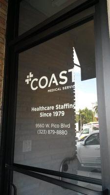 The door to the office of Coast Medical Service.