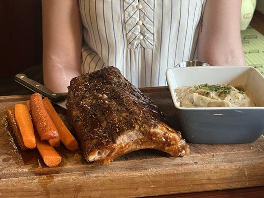 Rosemary BBQ Half Rack with Brown Sugar Glazed Carrots and Garlic Butter Mashed Potatoes