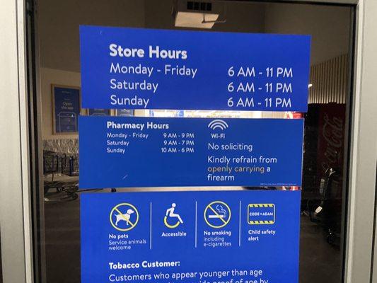 Store & Pharmacy Hours as of 3/5/2022.