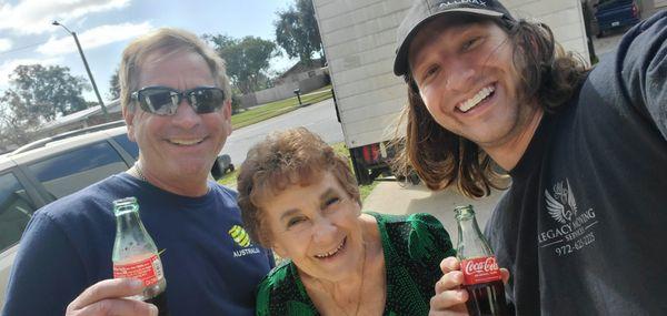 Doug and Jon enjoying a cold Coca-Cola after moving this wonderful ladies gun safe in Tarpon Springs, Florida.