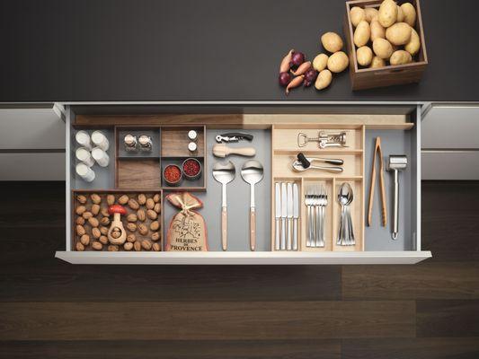 Our StraightLine MosaiQ drawer organizers are available in walnut and birch, keeping all of your things in place, beautifully.