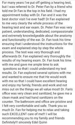 A review from one of our patients, E. Quinn.