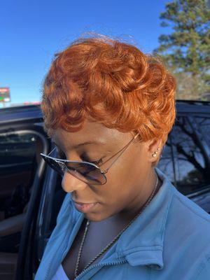 Silk press on full color ginger pixie