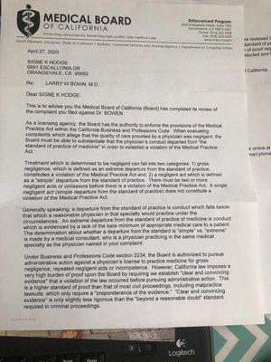 Letter from California Medical Board