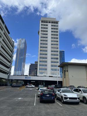 View of the building from the parking lot (I entered on the left side and went to the testing center via the elevators)