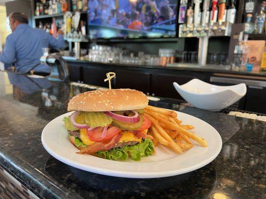 The Garrett burger, at the bar