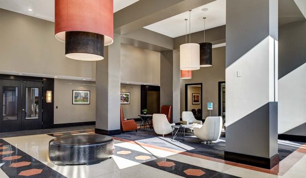 Enjoy the modern lobby with stylish decor